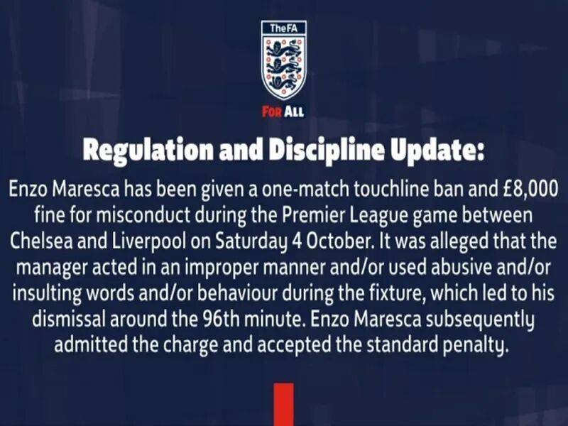 禁赛+罚款!切尔西遭重创,没有主帅或更好,马雷斯卡承认事实 禁赛+罚款!切尔西遭重创,没有主帅或更好,马雷斯卡承认事实